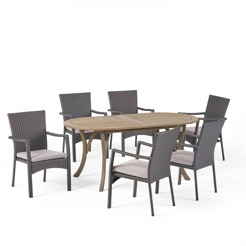 Landon 7pc Wood &#38; Wicker Dining Set - Gray - Christopher Knight Home, 3 of 10