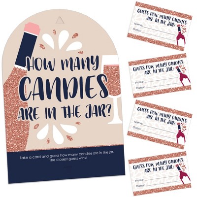 Big Dot of Happiness But First, Wine - How Many Candies Wine Tasting Party Game - 1 Stand and 40 Cards - Candy Guessing Game