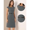 INSPIRE CHIC Women's Elegant Business Round Neck Belted Cap Sleeve Work Sheath Dresses - 2 of 4