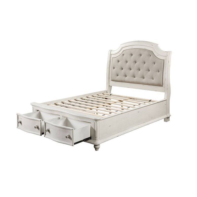 95&#34; Queen Bed Jaqueline Bed Gray Linen and Antique White Finish - Acme Furniture, 5 of 9