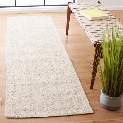 Beige and Light Brown Handmade Wool Abstract Runner Rug