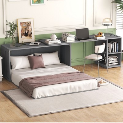 Queen Size Mobile Murphy Bed With Drawer And Little Shelves On Each Side,  White - Modernluxe : Target