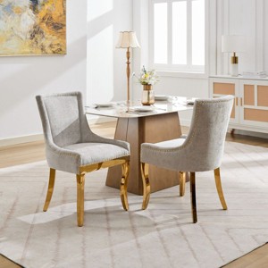 Modern Luxury Chenille Dining Chairs Set of 2 with Gold-Plated Curved Legs and Rivet Trim for Dining Room-Baofuwish - 1 of 4