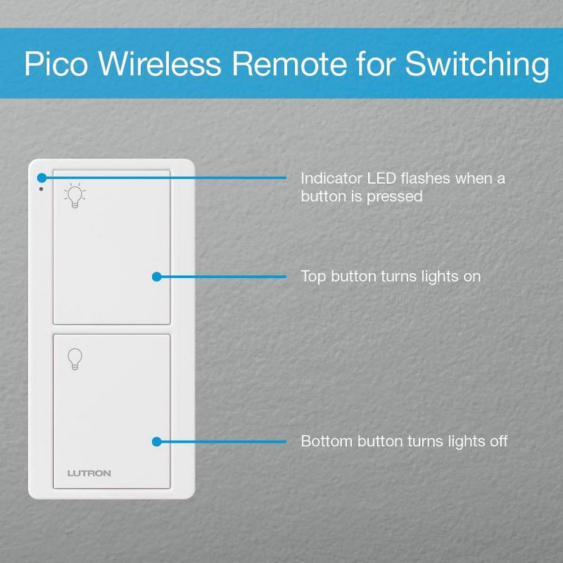 Lutron 2-Button Pico Smart Remote Control for Caséta Smart Switch, PJ2-2B-GIV-L01, Ivory, 6 of 7