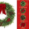 Coucheta 24 Inch Christmas Door Wreath - Large Outdoor Cypress with Berries Velvet Bow, Artificial Winter Xmas Greenery for Front Door - 3 of 4