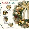 Christmas Wreath, Pre-Lit Xmas Wreath for Front Door with Gold Bowknot, Artificial Holiday Accent with Ball Ornaments, Ribbons, Pine Cones - 2 of 4