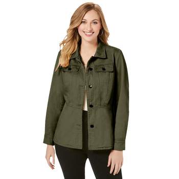 Jessica London Women’s Plus Size Classic Cotton Denim Jacket, 36 - Dark  Olive Green
