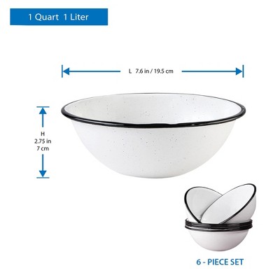 Speckled White Enameled Steel 7-Inch Bowl Set, 6 Pieces