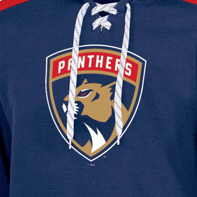 NHL Florida Panthers Men&#39;s Navy Blue Long Sleeve Hooded Sweatshirt with Lace, 3 of 4
