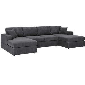 TIRAMISUBEST 3-Piece Gray Corduroy Sectional Sofa with Double Chaise, U-Shaped Modular Couch & Removable Cushions for Living Room - 1 of 4
