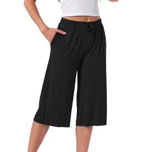 INSPIRE CHIC Women's High Waisted Pajama Shorts Viscose Comfy Soft Knee Length Long Shorts with Pockets - 1 of 4