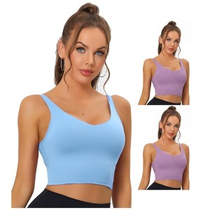 Allegra K Women's Workout Fitness Longline Wireless Padded Sports Bras Multicolored - 1 of 4