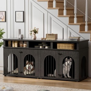 Garvee Double Dog Crate Furniture 71 in Dog Kennel Furniture for 2 Medium Dogs, Heavy Duty Dogs Cage XL  with 3 Storage Shelves and 8 Adjustable Feet - 1 of 4
