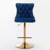 SKRAN Swivel Velvet Barstools Set of 2, Adjustable Seat Height Tufted Back Hand-Hammered Rivets Black Metal Leg For Home Pub & Kitchen Island - 2 of 4