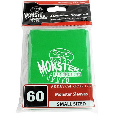 Monster Protector Sleeves - Smaller Size Gloss Finish w/Logo - Green (Fits Yugioh and Other Smaller Sized Gaming Cards) - Great Easter Basket Stuffer