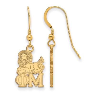 Black Bow Jewelry 14k Yellow Gold Plated Sterling Silver Phi Mu Greek Life Dangle Earrings