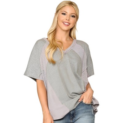 Slickblue Women's Rib Knit Dolman Sleeve Top, Relaxed Fit Heather Grey Top, Casual Everyday Style, Size S-L