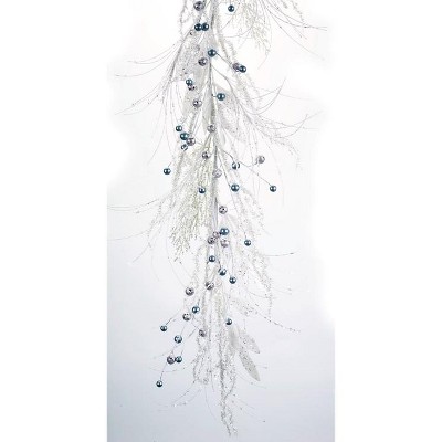 Melrose 17.5" Winter Light White and Silver Glittered Leaf & Needle Artificial Christmas Garland - Unlit