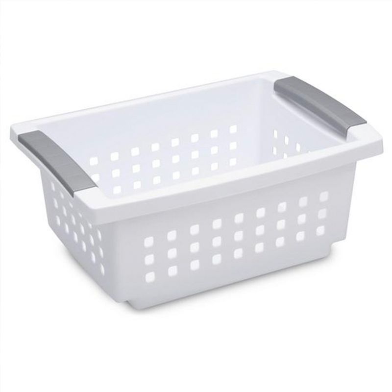 Sterilite Small Plastic Stacking Storage Basket Container Totes w/ Comfort Grip Handles and Flip Down Rails for Household Organization, 2 of 7