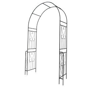 Gulches Cream White Metal Garden Arch with Planter Stands and Holders, 55" x 94.5" Arbor Trellis for Climbing Plants - 1 of 4
