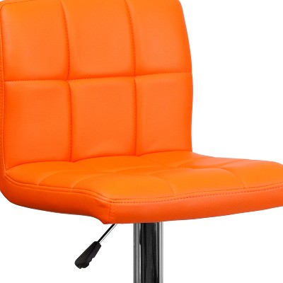 Orange Quilted Vinyl Adjustable Height Swivel Barstool with Chrome Base
