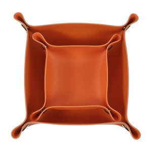 Unique Bargains PU Leather Anti-Slip Square Key Jewelry Valet Tray 4.9" x 4.9" 2 Pcs Orange - 1 of 4