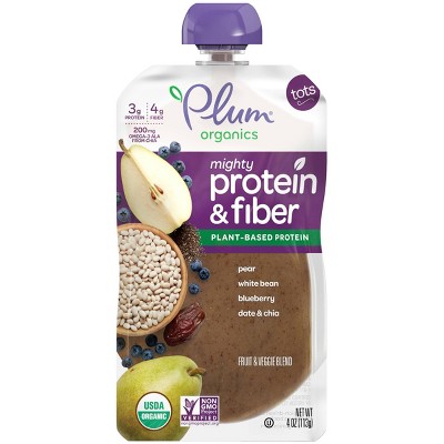Plum Organics Mighty Protein & Fiber Pear White Bean Blueberry Date & Chia Baby Food Pouch - 4oz