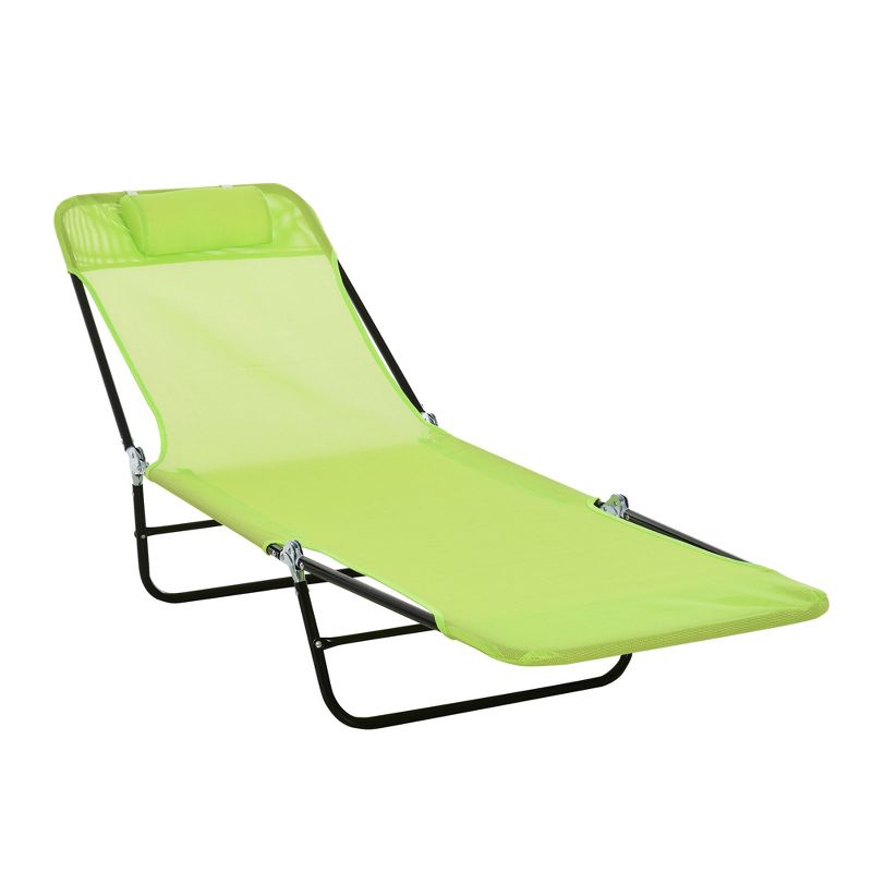 Outsunny Foldable Outdoor Chaise Lounge Chair, 6-Level Reclining Camping Tanning Chair with Breathable Mesh Fabric and Headrest, 1 of 7