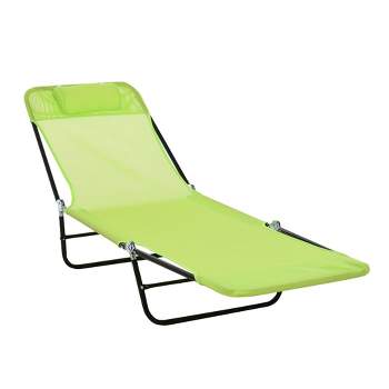 Outsunny Foldable Outdoor Chaise Lounge Chair, 6-Level Reclining Camping Tanning Chair with Breathable Mesh Fabric and Headrest