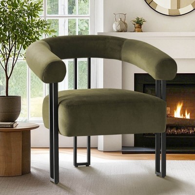 Velvet Accent Chair for Bedroom,Modern Barrel Armchair with Upholstered Velvet Backrest,Comfy Lounge Seating for Living Room-Maison Boucle