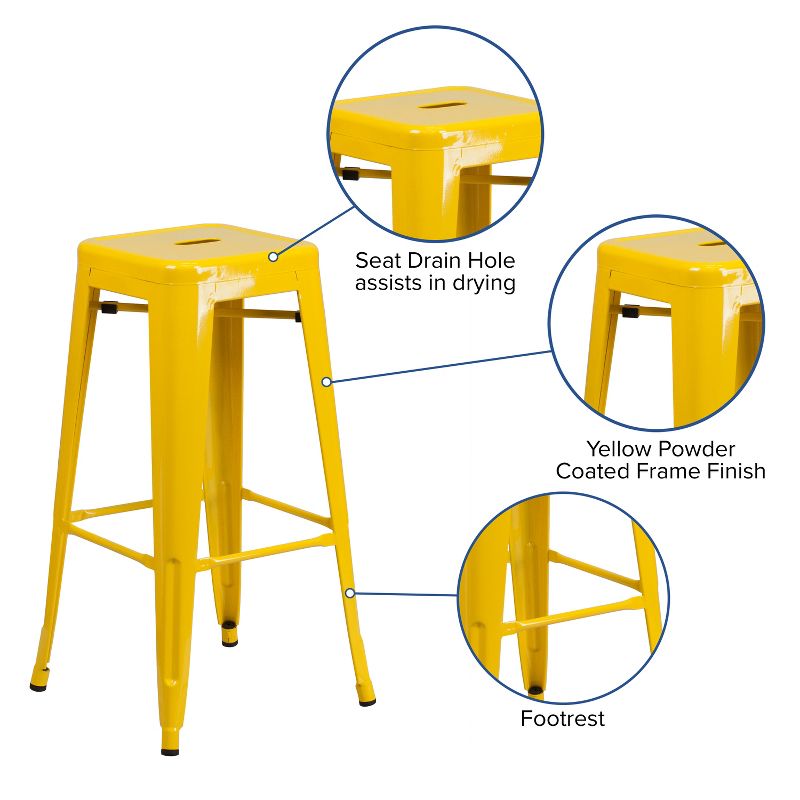 Flash Furniture Commercial Grade 30" High Backless Metal Indoor-Outdoor Barstool with Square Seat, 4 of 24
