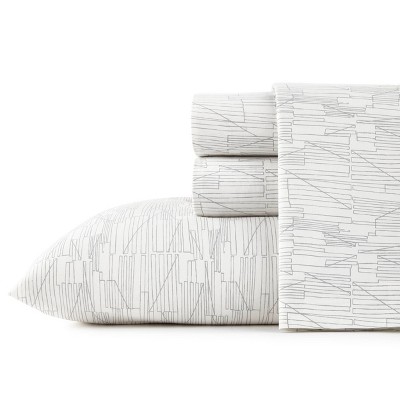 Queen Printed Pattern Percale Sheet Set Gray Line - City Scene