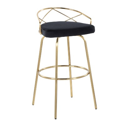 Charlotte 30" Black Velvet and Gold Metal Swivel Barstool
