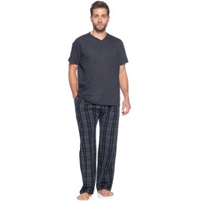 Ashford & Brooks Men's Woven Short Sleeve Jersey Top & Pajama Pants Set - 1 of 4