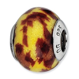 Black Bow Jewelry Sterling Silver Yellow & Brown Glitter Overlay Glass Bead Charm, 15mm - 1 of 3