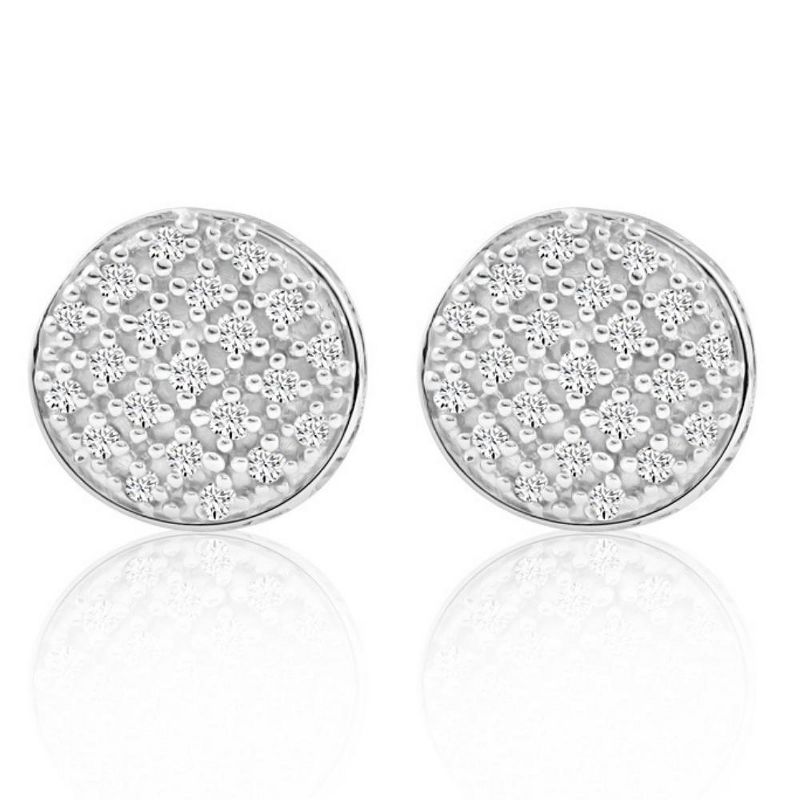 Pompeii3 Pave Diamond Round Studs Screw Back Earrings White or Yellow Gold 7mm Wide, 1 of 4