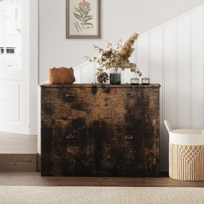 Slim Shoe Storage Cabinet with Flip Drawers, Narrow Entryway Shoe Organizer, Modern Foyer Shoe Rack with 4 Compartments-The Pop Home