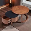 Mshliw Round Nesting Coffee Table with Fluted Drawer, 2-Piece Layered Wood Center Table for Living Room, Dining Table, Sofa Table, 31.5 Inch - 4 of 4