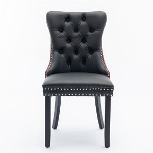 OUTSUPPLY Set of 2 Modern Tufted Dining Chairs, PU & Velvet Upholstery with Solid Wood Legs - 1 of 4