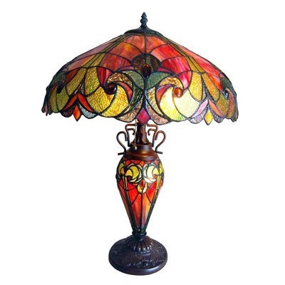 Chloe Lighting Liaison Tiffany-Style 3 Light Victorian Double Lit Table Lamp 18" Shade