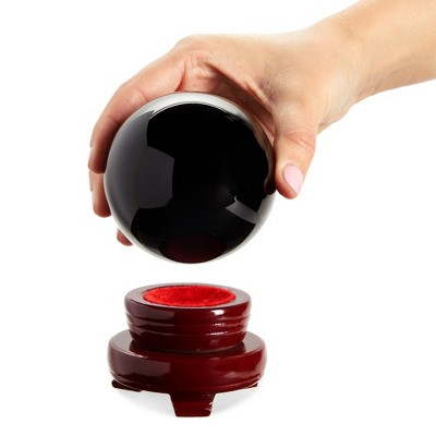 Black Obsidian Crystal Ball with Red Wooden Stand for Meditation
