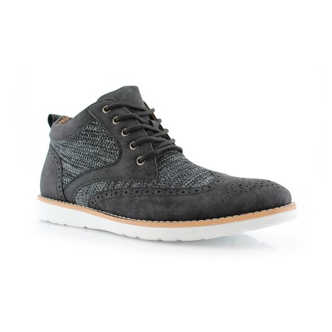 Polar Fox Mens Colbert MPX506059 Mid-Top Knitted Wing-Tip Sneaker Boots, in Black, Size 7