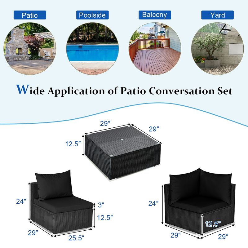 Costway 7PCS Patio Rattan Sofa Set Sectional Conversation Furniture Set Garden Black, 3 of 11