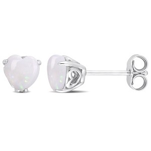 EVERLY JEWELRY | Sterling Silver 1 CT TGW Heart Shape Opal Stud Earrings - 1 of 4