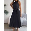 Women's Summer Sleeveless Halter Neck Pleated Midi Cocktail Dresses A Line Flowy Beach Sun Dress with Belt - 3 of 4