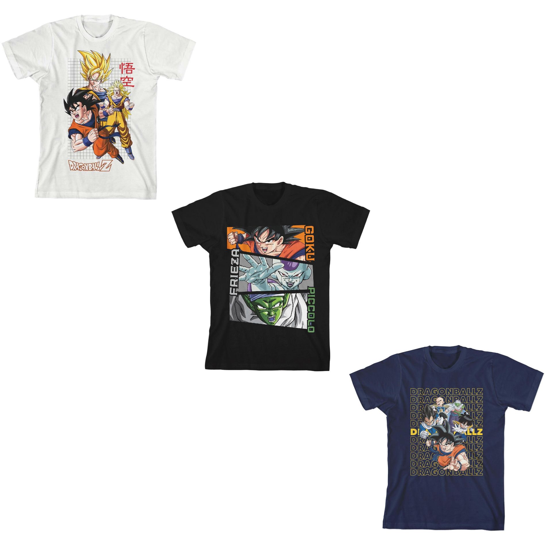 Dragon Ball Z Character Art 3-Pack Crew Neck Short Sleeve Youth Boy's T-shirt Set