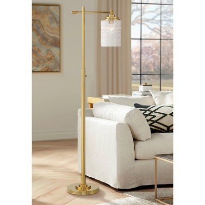 Warm Brass and Stone Glass 67" Modern Downbridge Floor Lamp