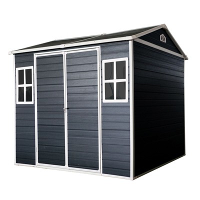 NicBex Resin Outdoor Storage Shed with Lockable Doors,2 Windows and Floor Base for Backyard Garden,Patio