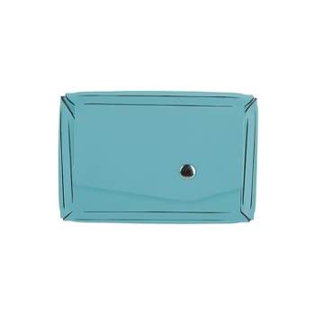 JAM Paper Italian Leather Business Card Holder Case with Angular Flap Teal Blue Sold Individually