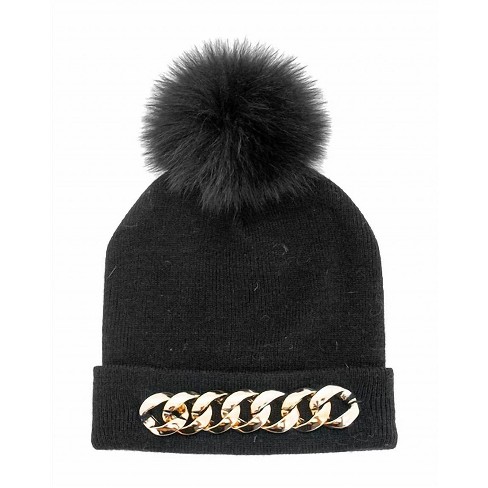 Women's Chain Embellished Knit Hat with Fox Fur Pom - HTRA20 - Mitchie's Matchings - image 1 of 1